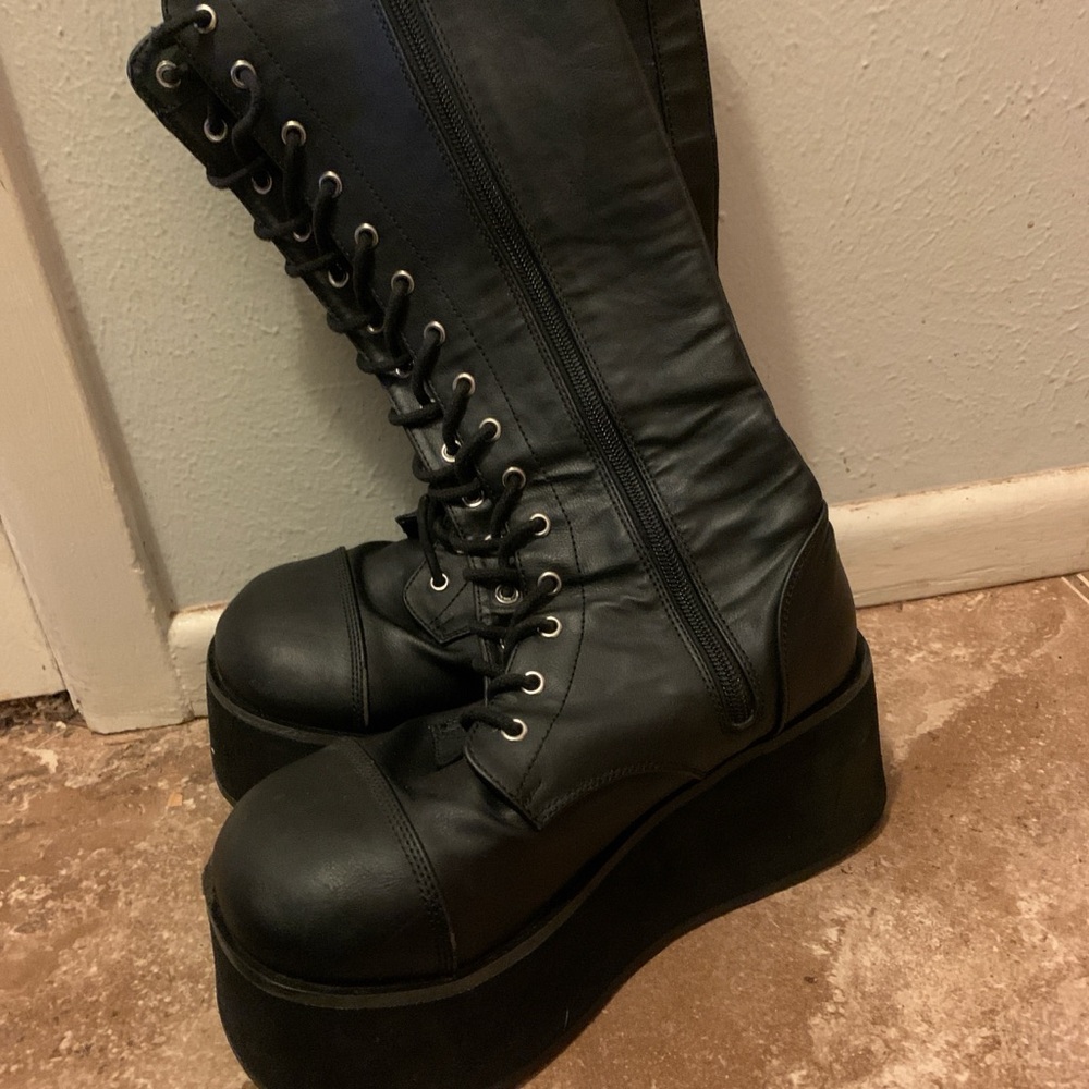Black Demonia Platform Lace-Up Boots